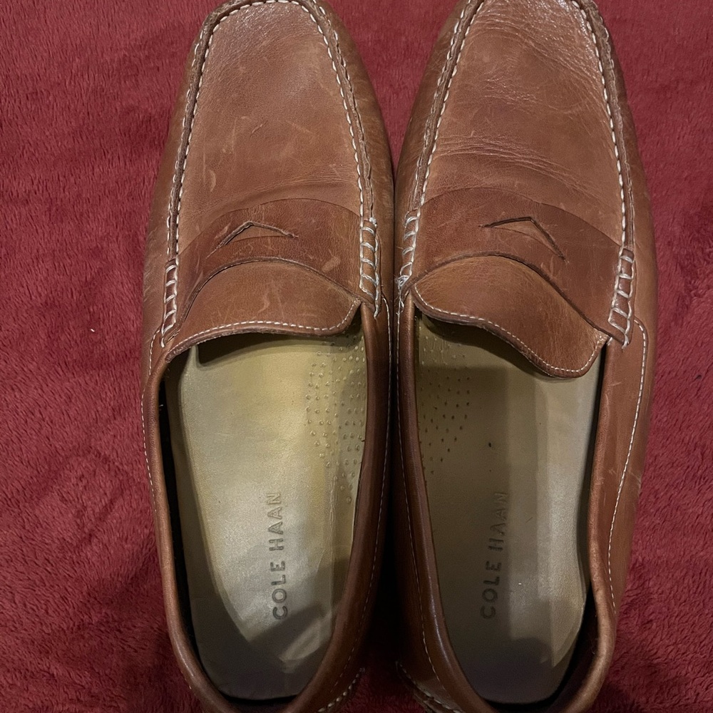 Cole Haan Brown Loafers with Leather Construction and Classic Penny Design